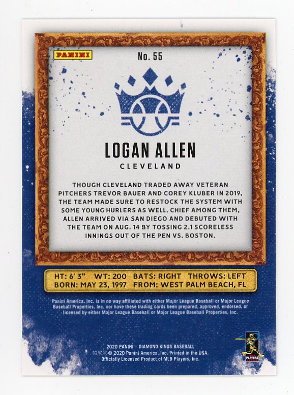 2020 Logan Allen Rookie Dimaond Kings Cleveland Indians # 55
