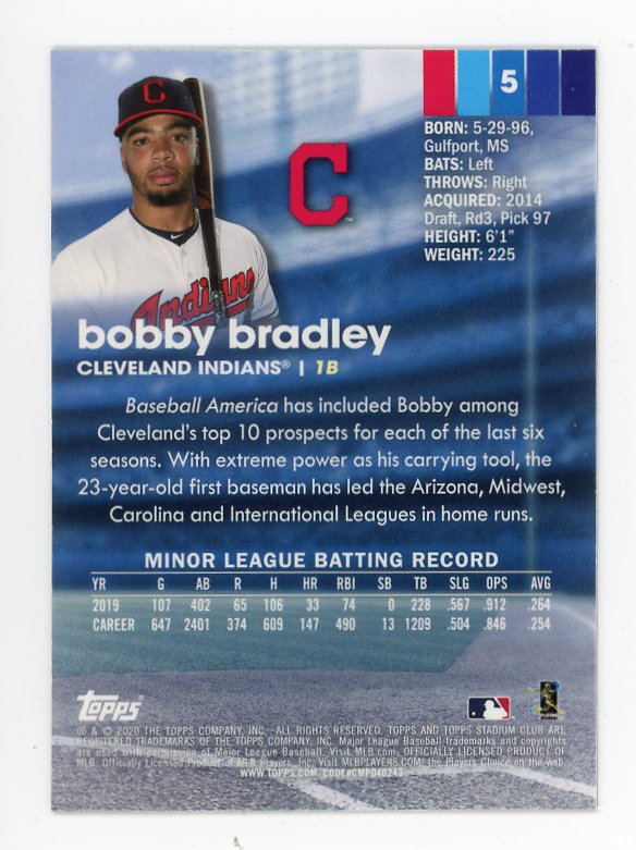 2020 Bobby Bradley Rookie Stadium Club Chrome Cleveland Indians # 5