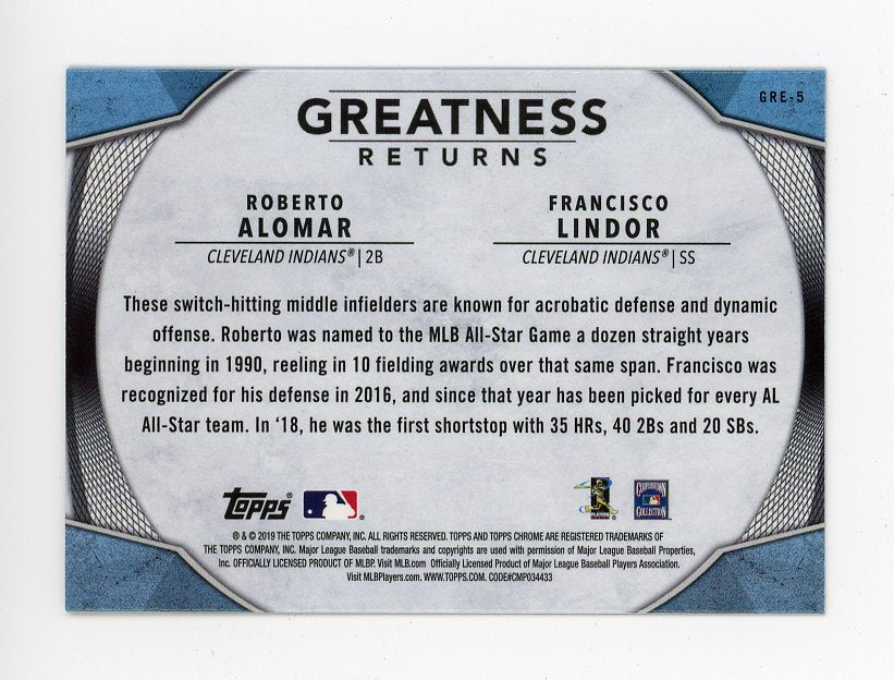 2019 Francisco Lindor Greatness Returns Topps Chrome Cleveland Indians # GRE-5