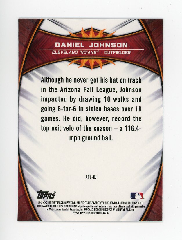 2019 Daniel Johnson Arizona Fall League Refractor Bowman Chrome Cleveland Indians # AFL-DJ