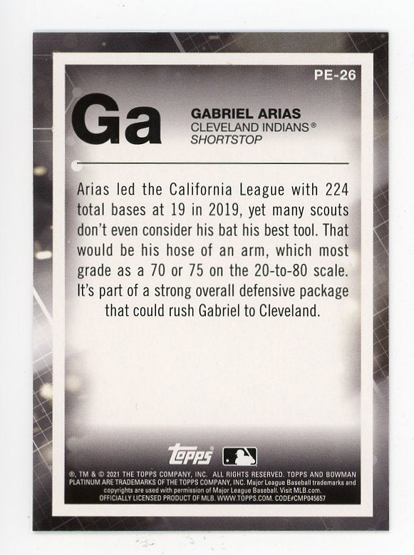 2021 Gabriel Arias Refractor Bowman Platinum Cleveland Indians # PE-26