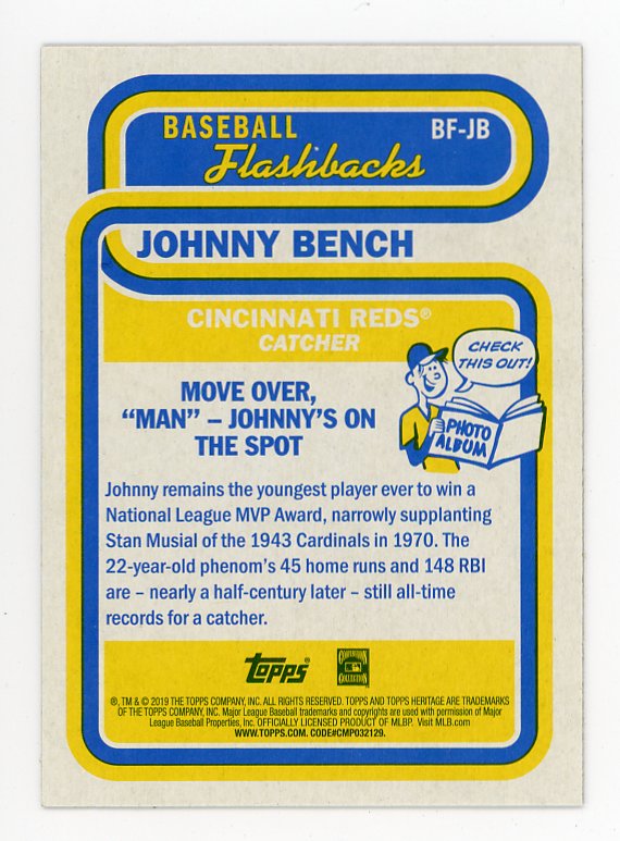 2019 Johnny Bench Flashbacks Topps Heritage Cincinnati Reds # BF-JB