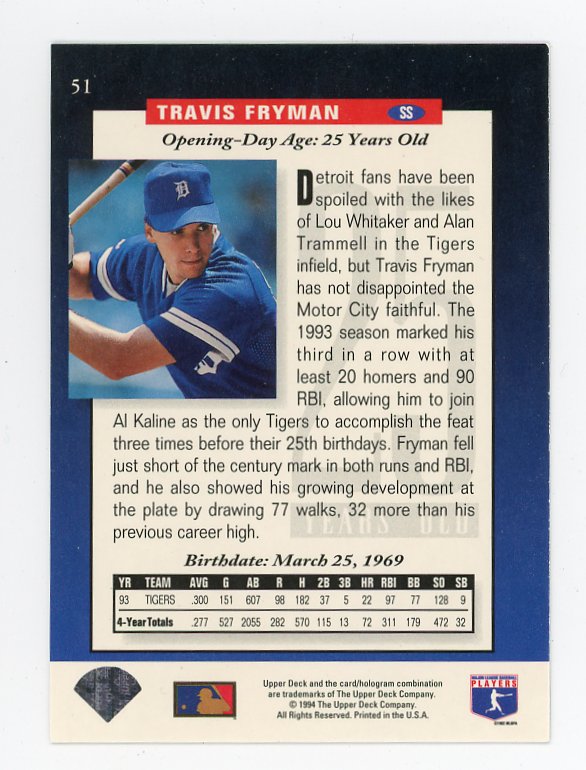 1994 Travis Fryman The Future Is Now Upper Deck Detroit Tigers # 51