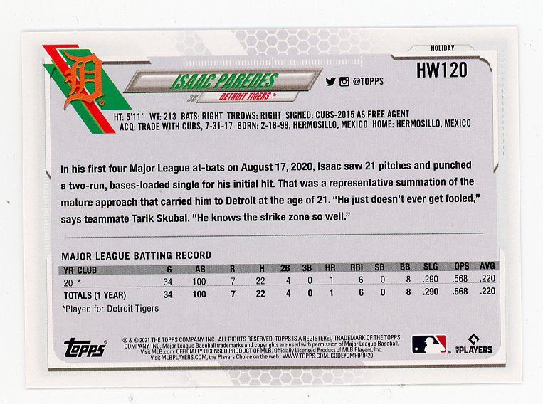2021 Isaac Paredes Rookie Holiday Topps Detroit Tigers # HW120