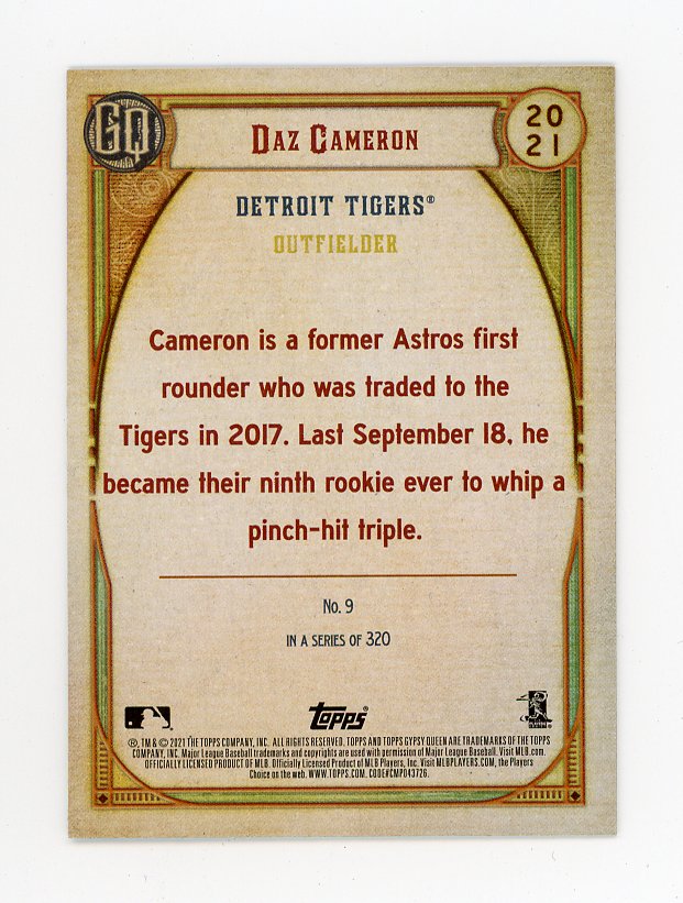 2021 Daz Cameron Rookie Gypsy Queen Topps Detroit Tigers # 9