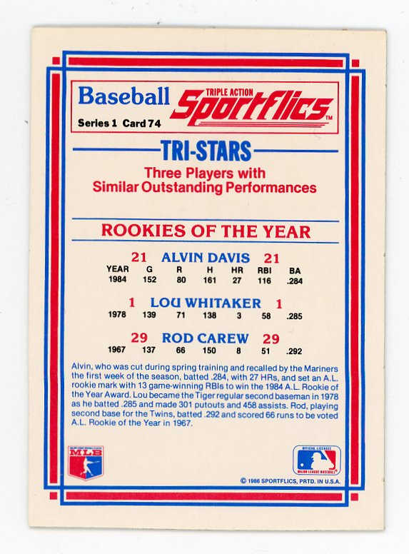 1986 Alvin Davis 3D Sportflics Detroit Tigers #74