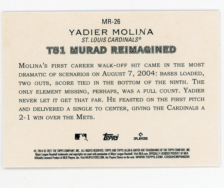 2021 Yadier Molina Murad Reimagined Allen & Ginter St.Louis Cardinals # MR-26