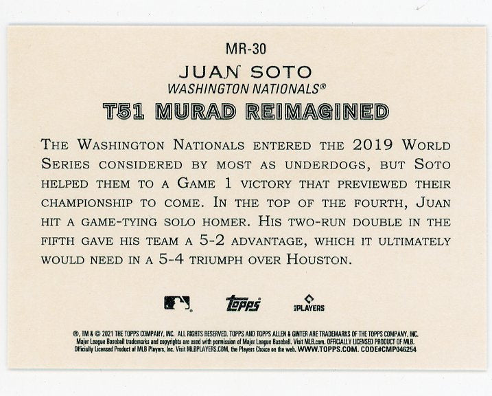 2021 Juan Soto Murad Reimagined Allen & Ginter Washington Nationals # MR-30