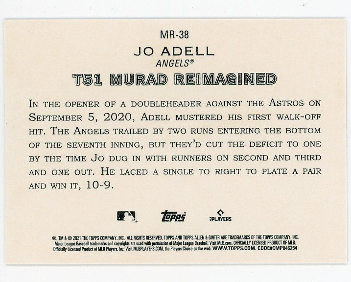 2021 Jo Adell Rookie Murad Reimagined Allen & Ginter Los Angeles Angels # MR-38
