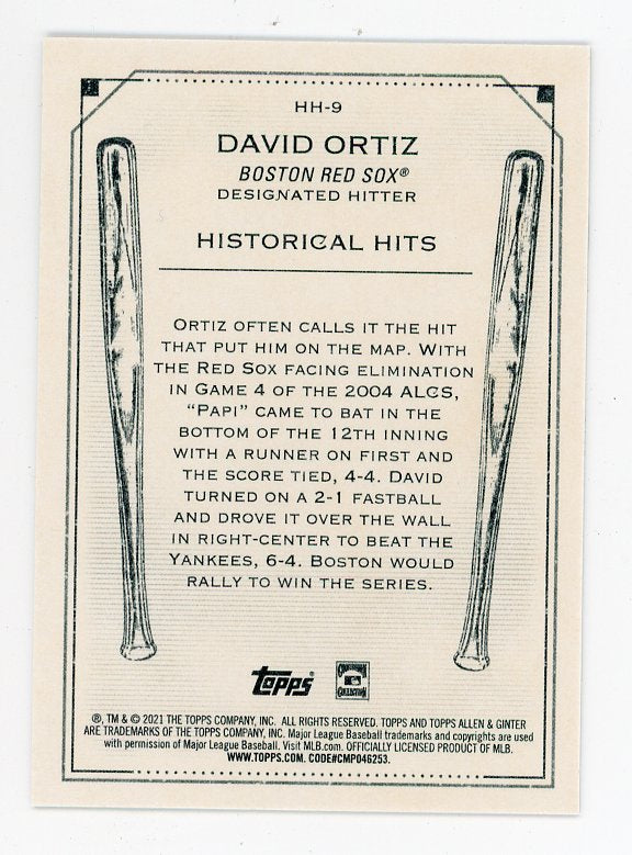 2021 David Ortiz Historical Hits Allen & Ginter Boston Red Sox # HH-9