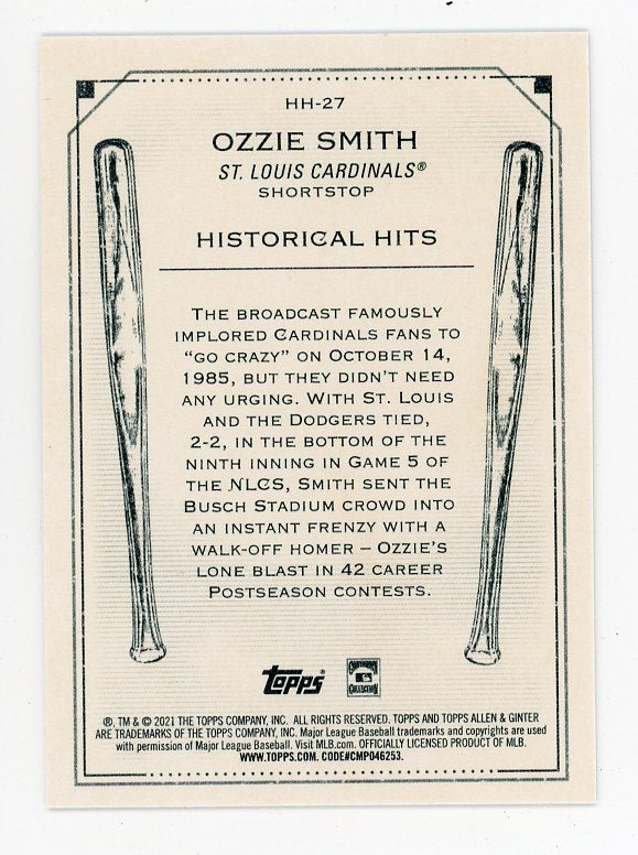 2021 Ozzie Smith Historical Hits Allen & Ginter St.Louis Cardinals # HH-27