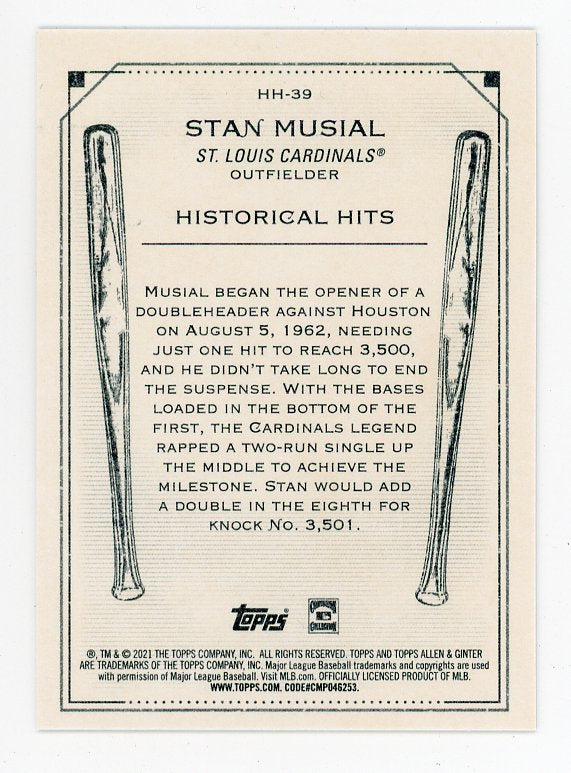 2021 Stan Musial Historical Hits Allen & Ginter St.Louis Cardinals # HH-39