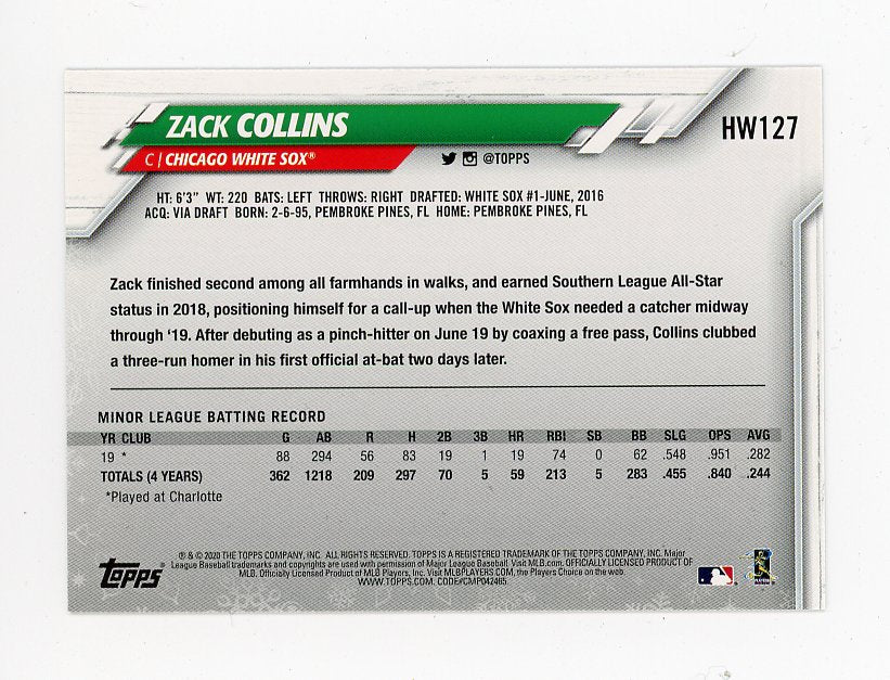 2020 Zack Collins Rookie Holiday Topps Chicago White Sox # HW127