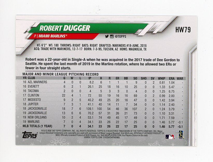2020 Robert Dugger Rookie Holiday Topps 70 Miami Marlins # HW79