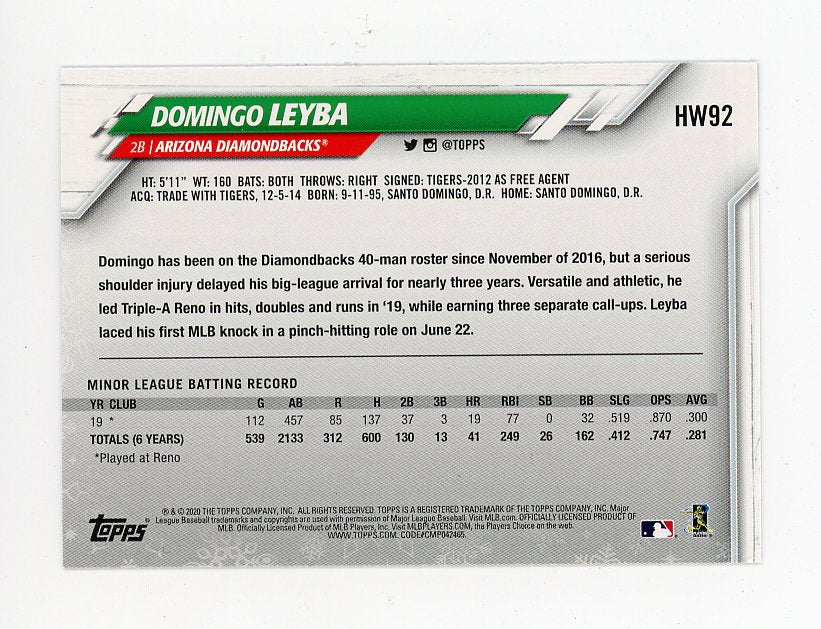 2020 Domingo Leyba Rookie Holiday Topps Arizona Diamondbacks # HW92