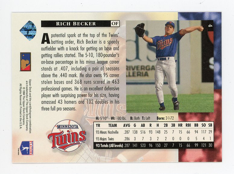 1994 Rich Becker Star Rookies Upper Deck Chicago White Sox # 4