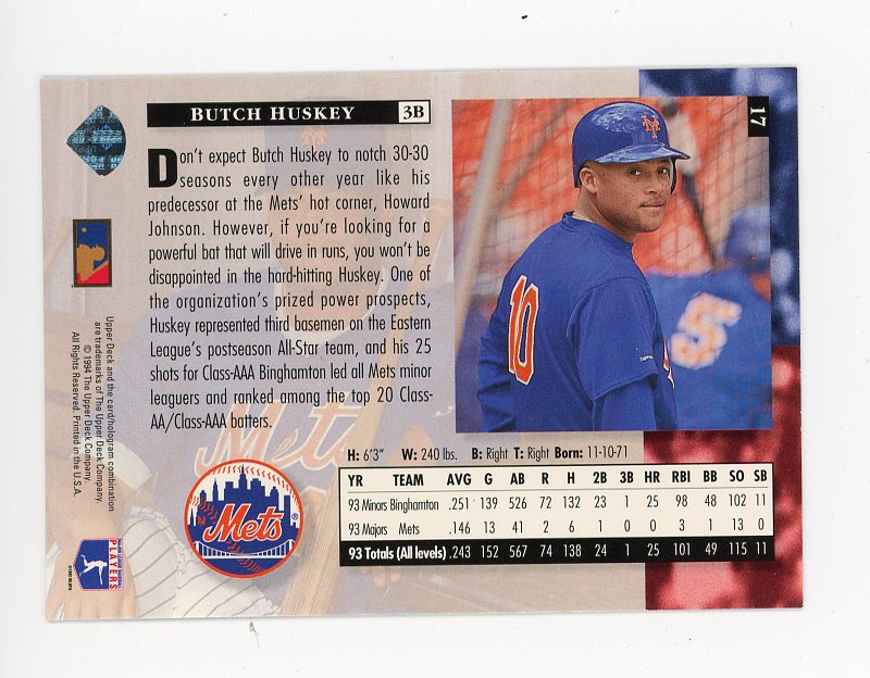 1994 Butch Huskey Star Rookies Upper Deck New York Mets # 17
