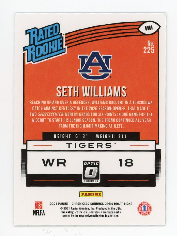 2021 Seth Williams Rated Rookie Donruss Optic Auburn University # 225