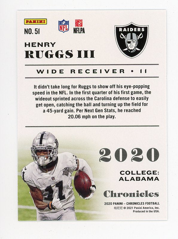 2020 Henry Ruggs III Rookie Panini Las Vegas Raiders # 51