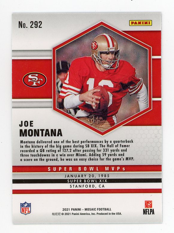 2021 Joe Montana Super Bowl MVPs Mosaic San Francisco 49ers # 292