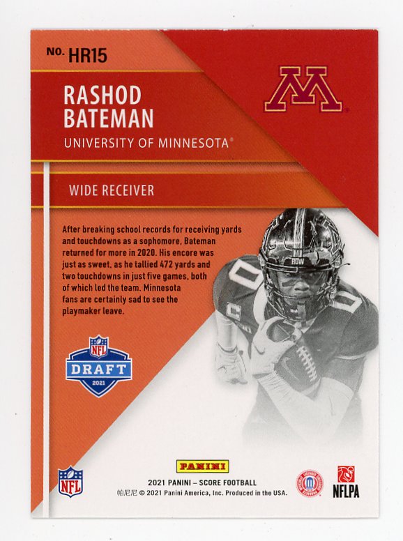 2021 Rashod Bateman Hot Rookies Score University Of Minnesota # HR15