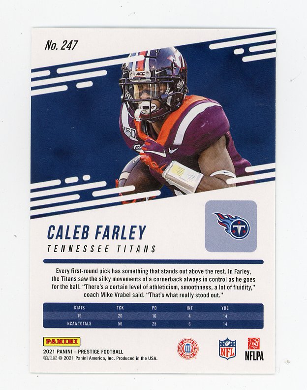2021 Caleb Farley Rookie Prestige Tennessee Titans # 247