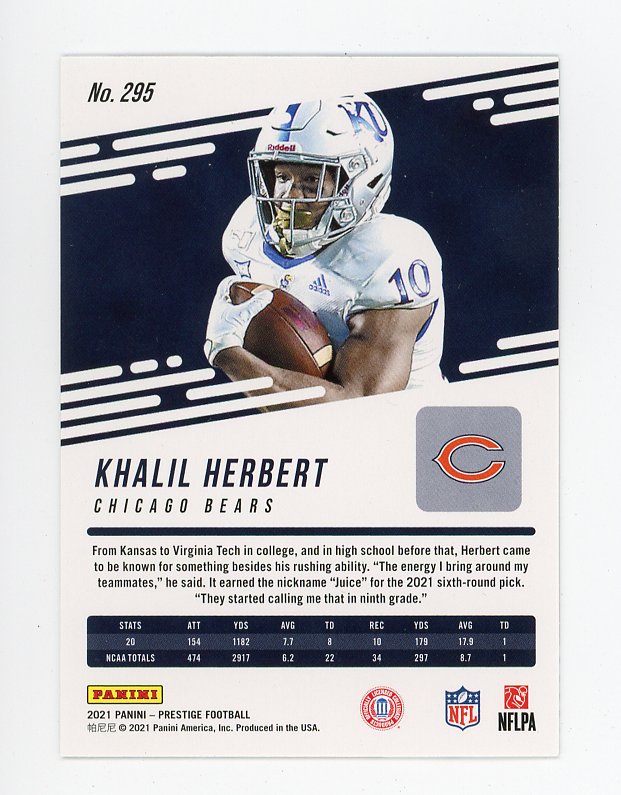 2021 Khalil Herbert Rookie Prestige Chicago Bears # 295