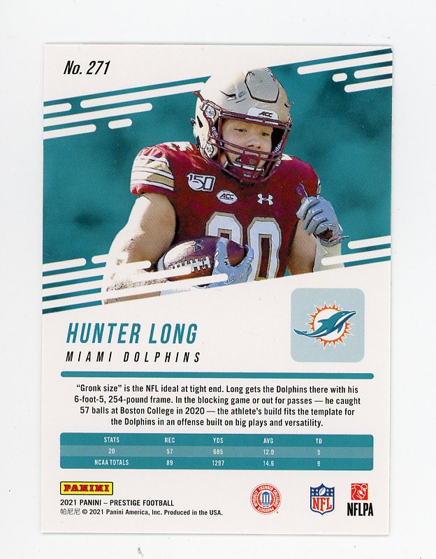2021 Hunter Long Rookie Prestige Miami Dolphins # 271