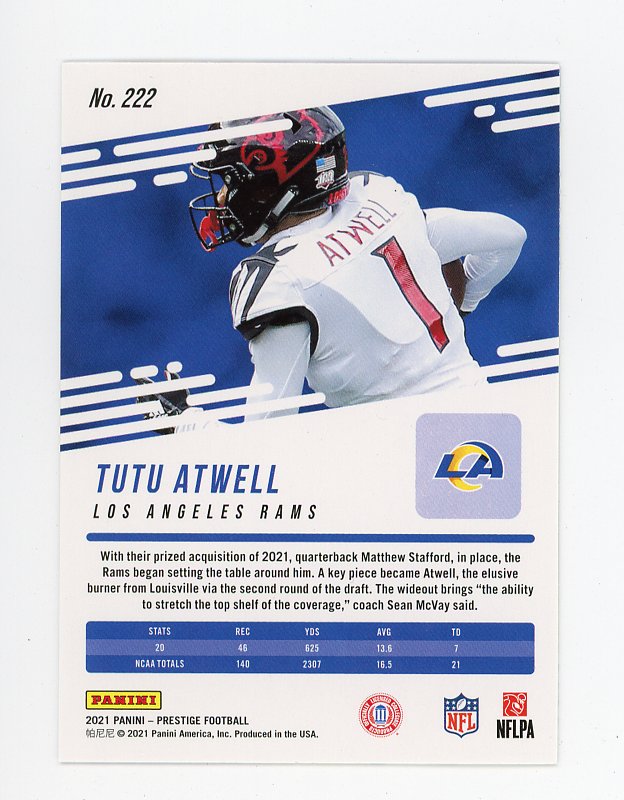 2021 Tutu Atwell Rookie Prestige Los Angeles Rams # 222