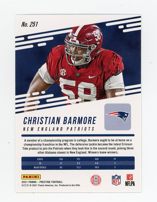 2021 Christian Barmore Davis Rookie Prestige New England Patriots # 251