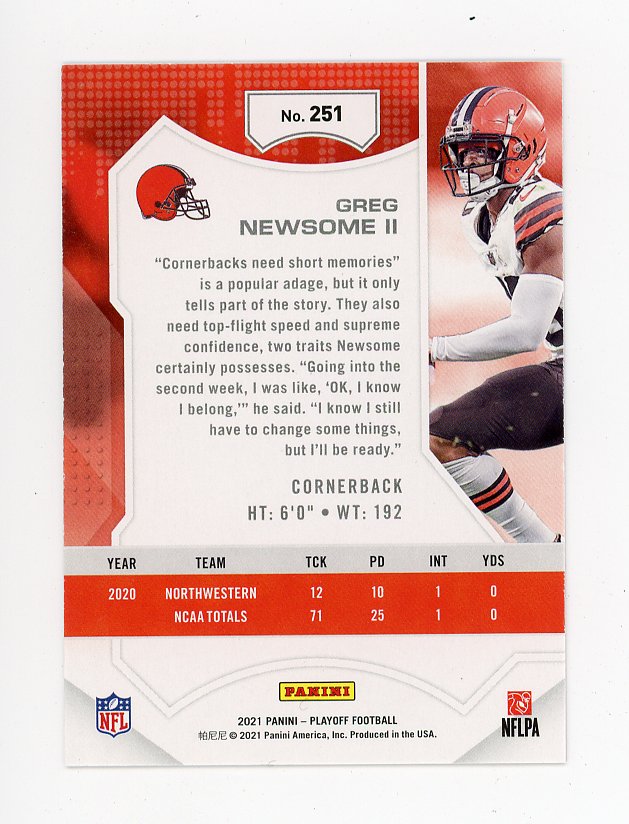 2021 Greg Newsome II Rookie Playoff Cleveland Browns # 251