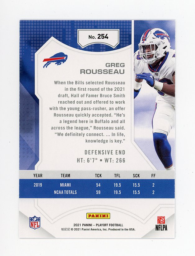 2021 Greg Rousseau Rookie Playoff Buffalo Bills # 254