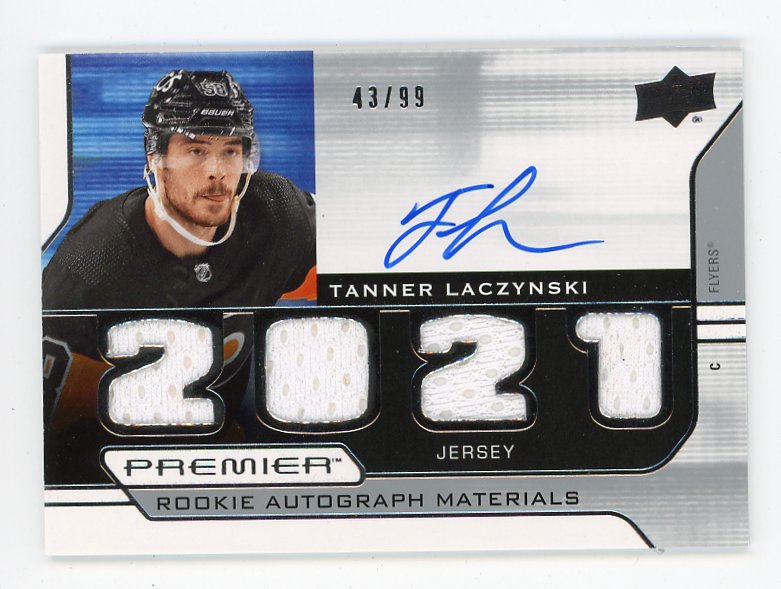2021-2022 Tanner Laczynski Rookie Autograph Materials #D /99 Premier Philadelphia Flyers # PRA-TL