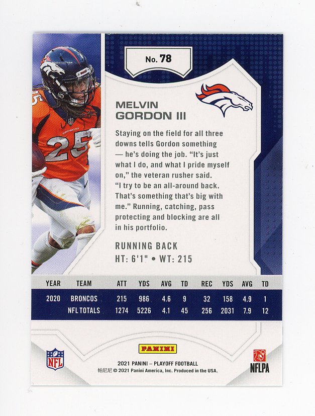 2021 Melvin Gordon III Goal Line Playoff Denver Broncos # 78