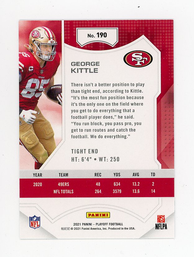 2021 George Kittle Kick Off Playoff San Francisco 49ers # 190