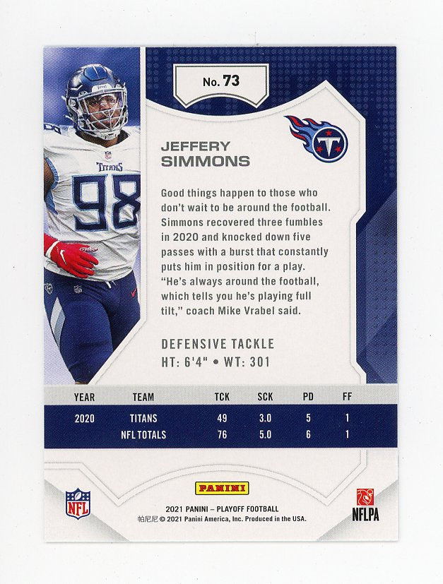 2021 Jeffery Simmons Goal Line Playoff Tennessee Titans # 73