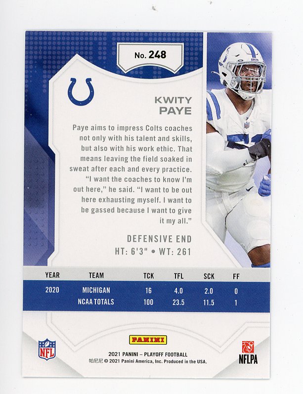 2021 Kwity Paye Rookie Goal Line Playoff Indianapolis Colts # 248
