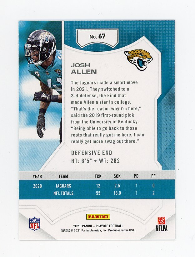 2021 Josh Allen Kickoff Playoff Jacksonville Jaguars # 67