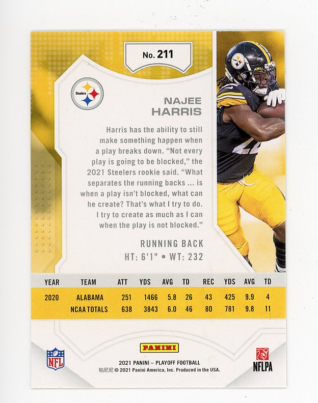 2021 Najee Harris Rookie Goal Line Playoff Pittsburgh Steelers # 211
