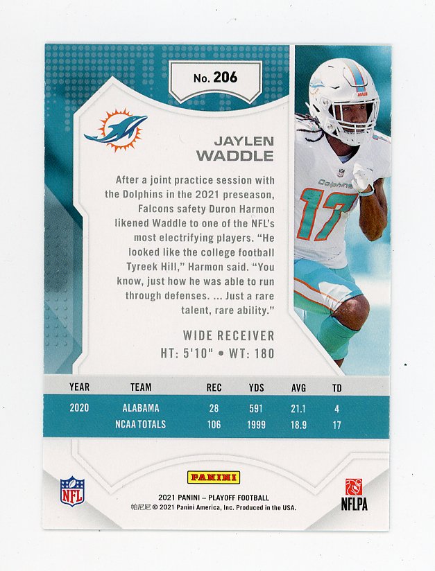 2021 Jaylen Waddle Rookie Playoff Miami Dolphins # 206