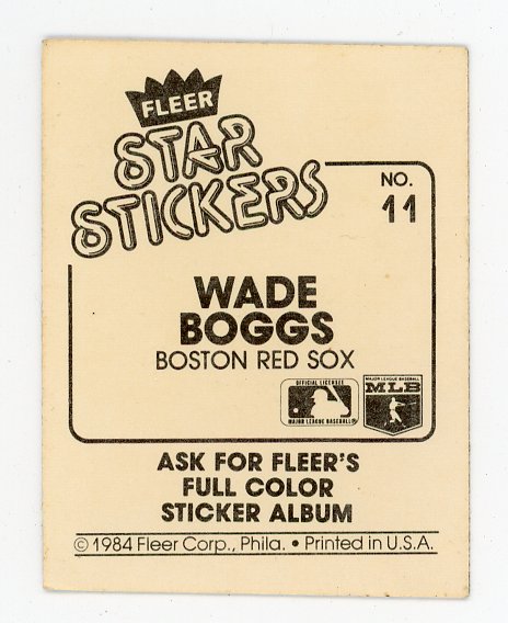 1984 Wade Boggs Star Stickers Fleer Boston Red Sox # 11