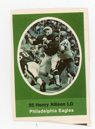 1972 Henry Allison Player Stamps Philadelphia Eagles # 65