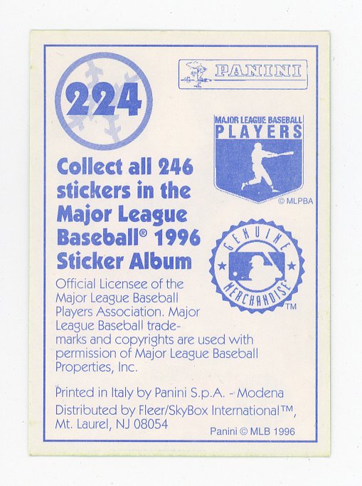 1996 Alex Rodriguez Sticker Panini Seattle Mariners # 224