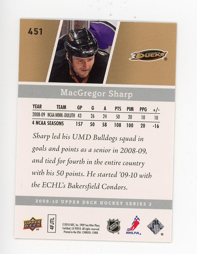 2009-2010 Macgregor Sharp Young Guns Upper Deck Anaheim Ducks # 451
