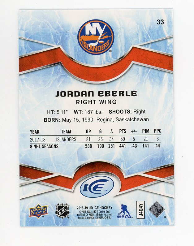 2018-2019 Jordan Eberle Green ICE New York Islanders # 33