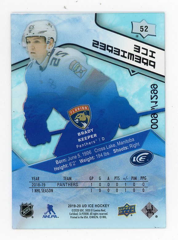 2019-2020 Brady Keeper #D /1299 Ice Premieres Florida Panthers # 52