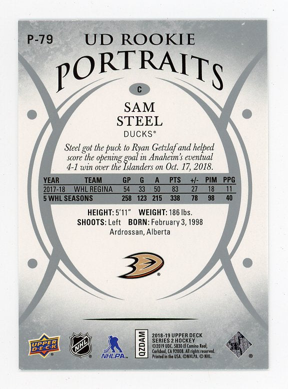 2018-2019 Sam Steel UD Rookie Portraits Upper Deck Anaheim Ducks # P-79