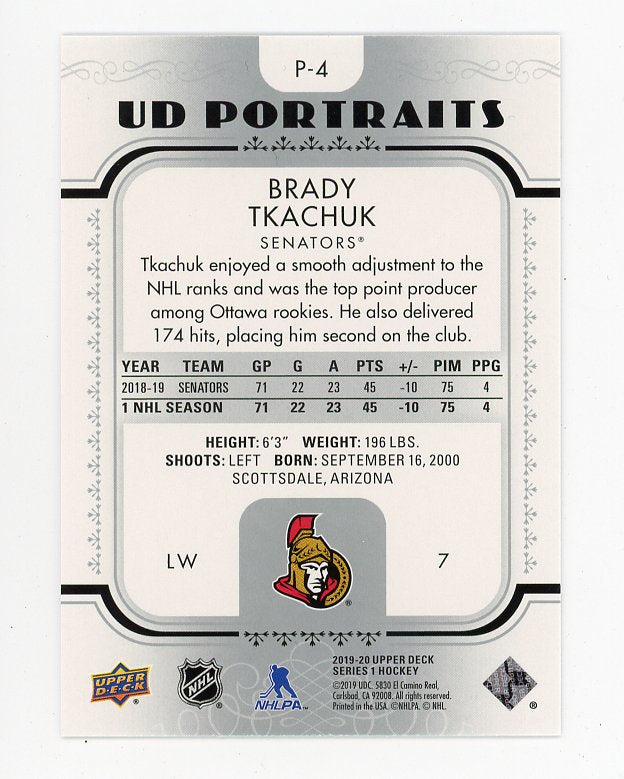2019-2020 Brady Tkachuk UD Portraits Upper Deck Ottawa Senators # P-4