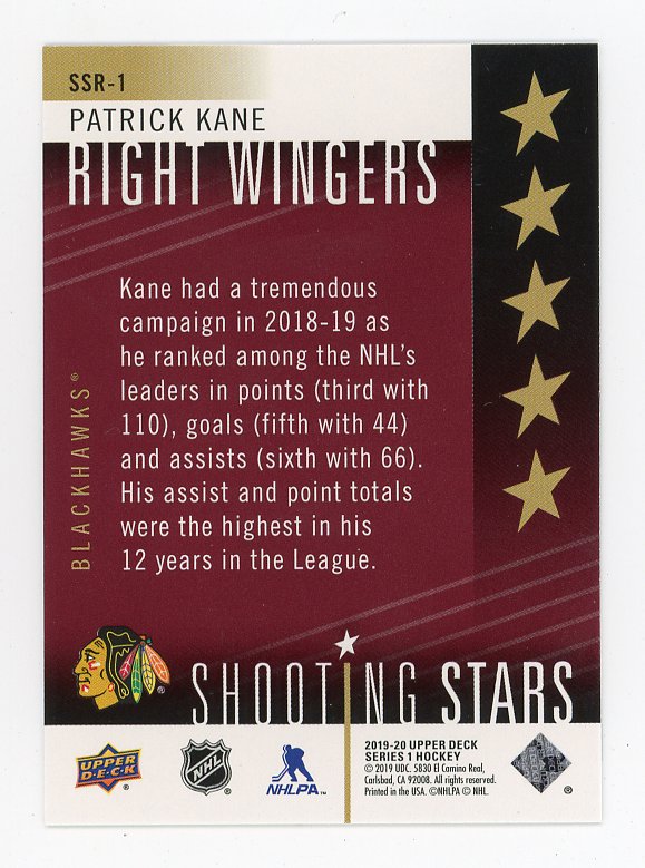 2019-2020 Patrick Kane Shooting Stars Upper Deck Chicago Blackhawks # SSR-1