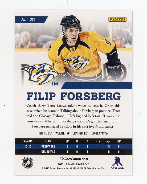2013-2014 Filip Forsberg Rookie Absolute Hockey Nashville Predators # 21
